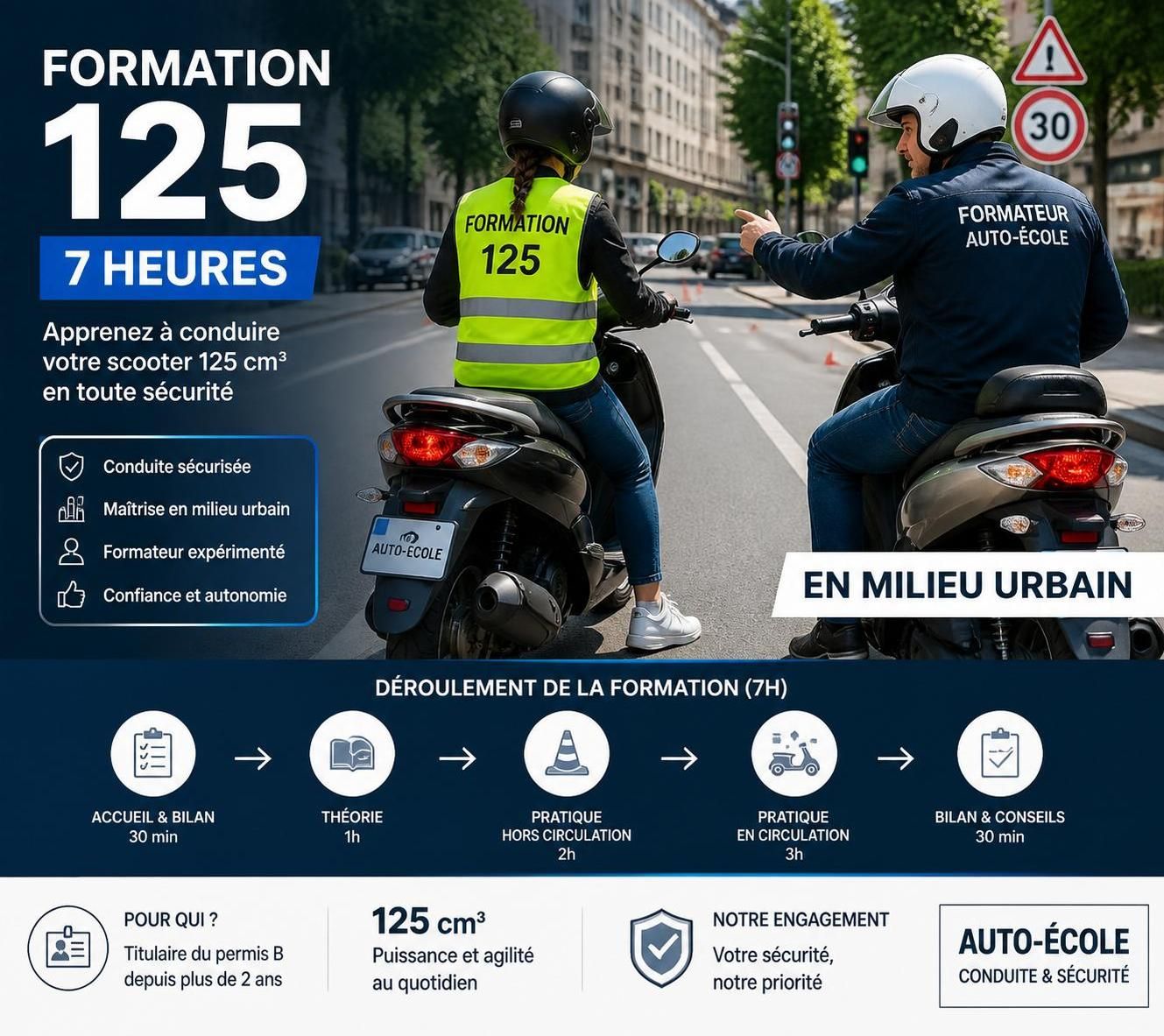découvrez la formation 125 de 7 heures : guide complet pour bien démarrer en toute sécurité avec votre deux-roues.